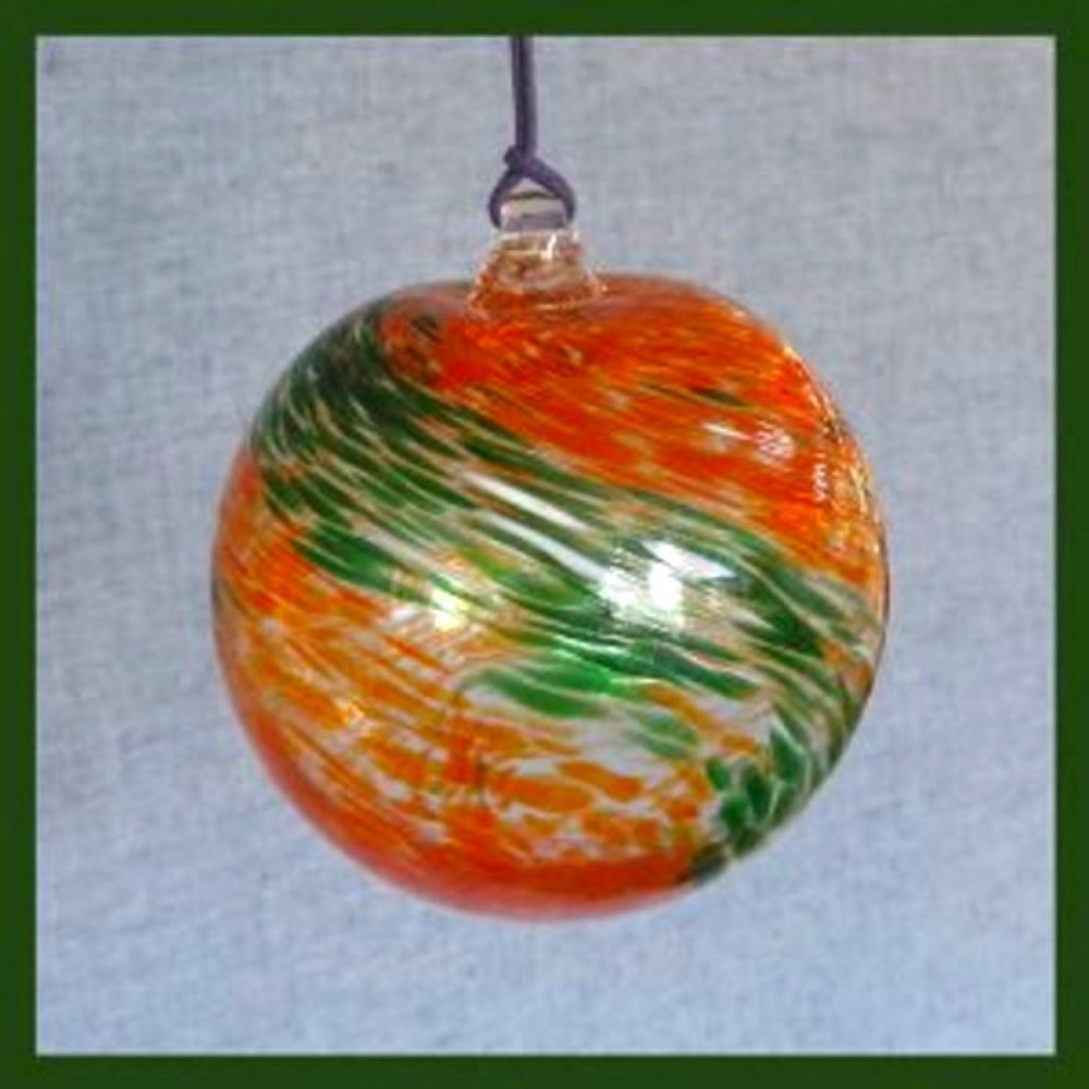 Hanging Glass Ball 4" Diameter Orange & Green Swirls (1) HB44-2